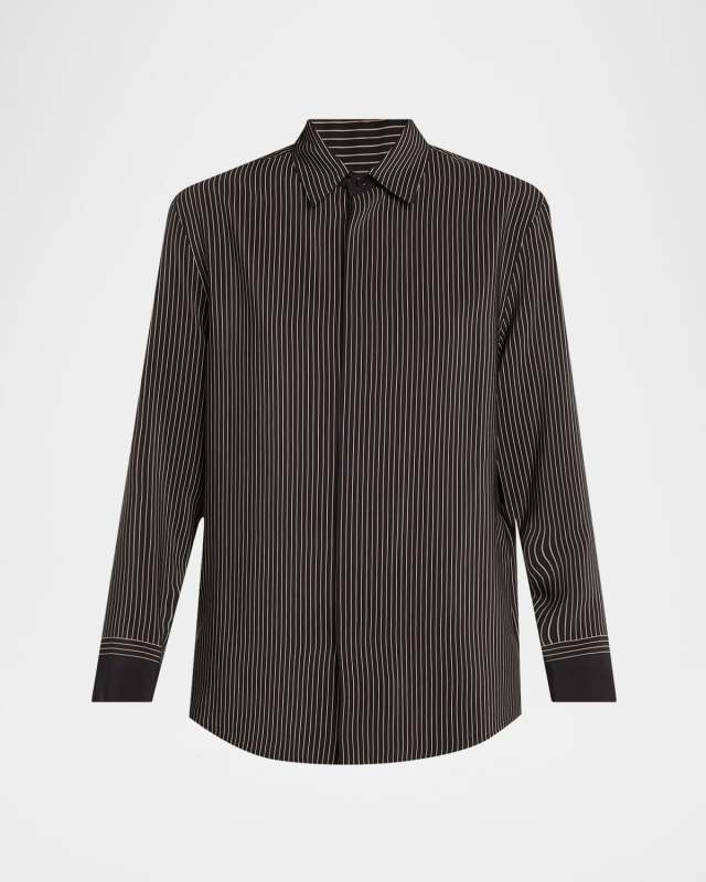 Striped Silk Button-Down Shirt